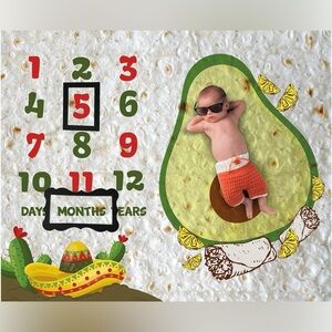 “5/$20” burrito avocado baby monthly milestone blanket